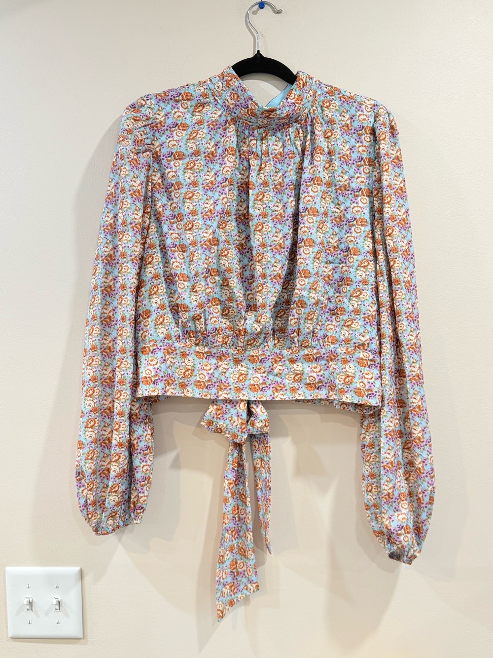 🔥NWOT Bohme Women’s  Pastel Floral Tie-Front Blouse Blue, Pink, Orange Size M 🔥